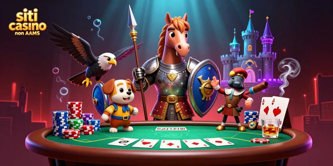 Interagisci con i migliori siti casino non AAMS che presentano un cavaliere e azioni di poker in una scena vibrante