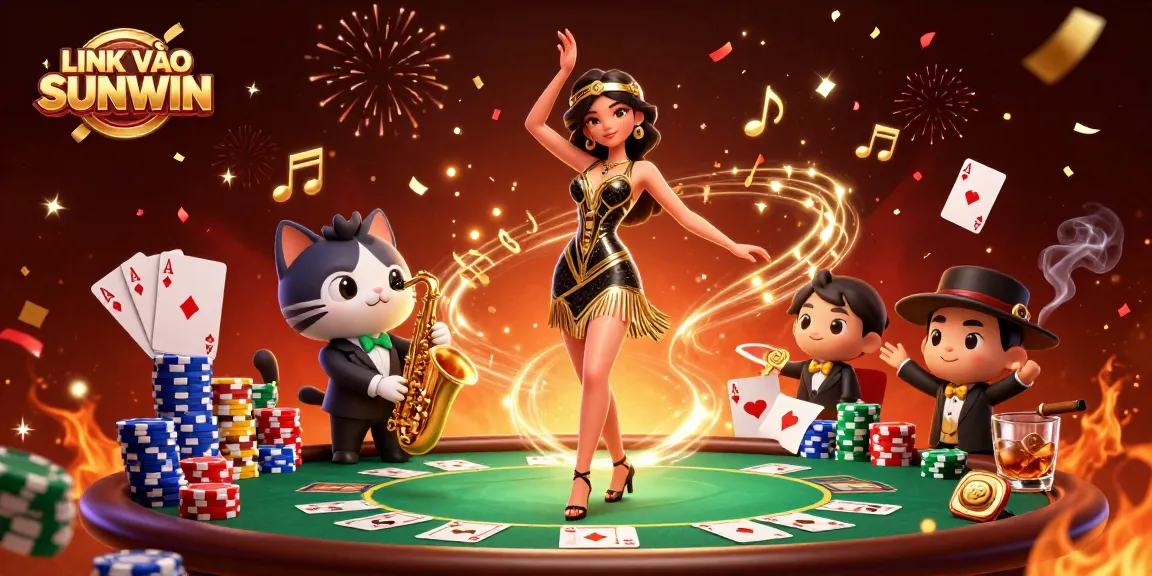 Engage in thrilling games with LINK VÀO SUNWIN, featuring vibrant casino characters and dynamic elements.