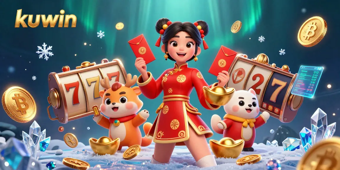 Betting with kuwin: Asian woman in vibrant Lunar New Year outfit with slot reels and festive elements.