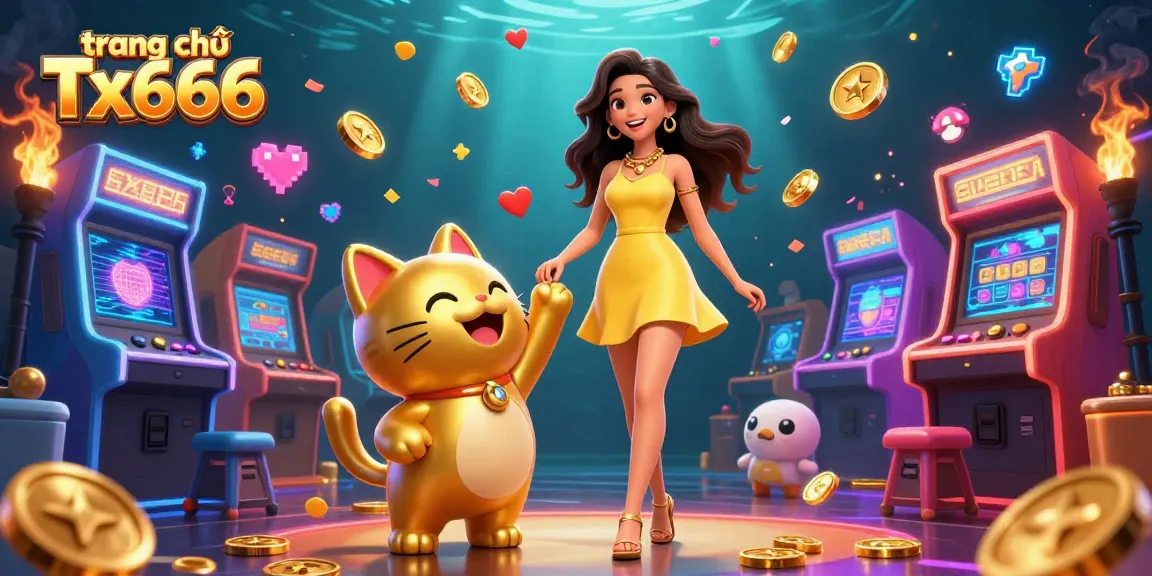 Engage and win at trang chủ Tx666 with a lively casino scene featuring a cheerful woman and lucky cat.