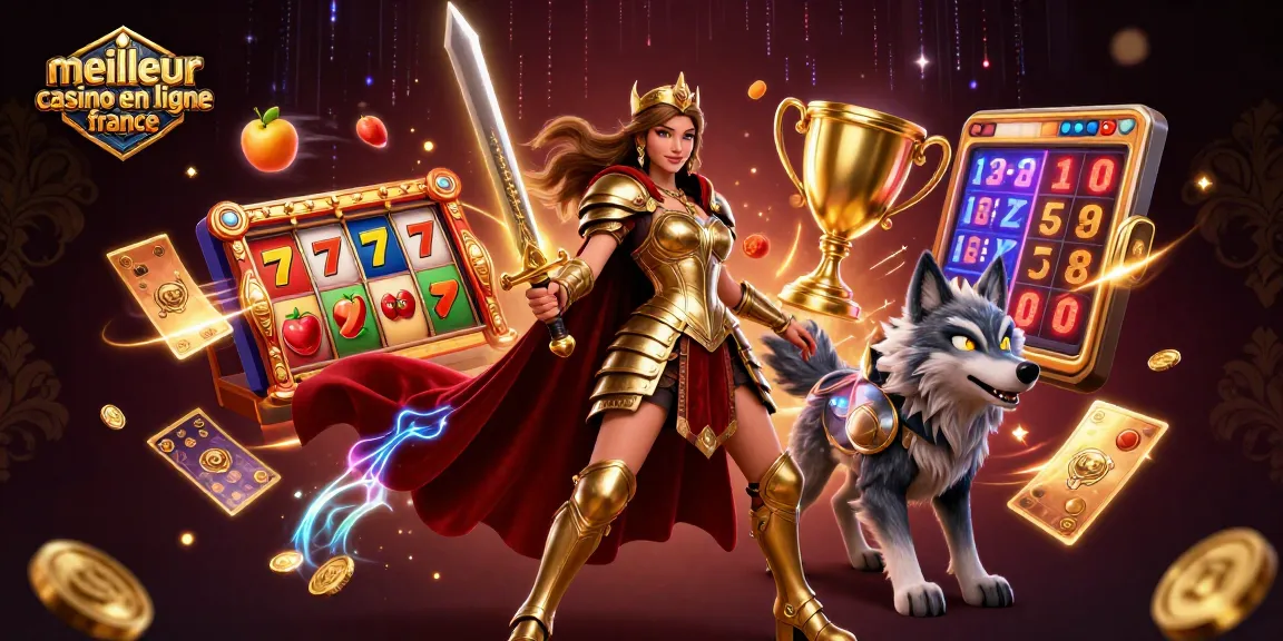 Experience the thrill of meilleur casino en ligne france with a dynamic scene of gaming elements and a warrior queen.
