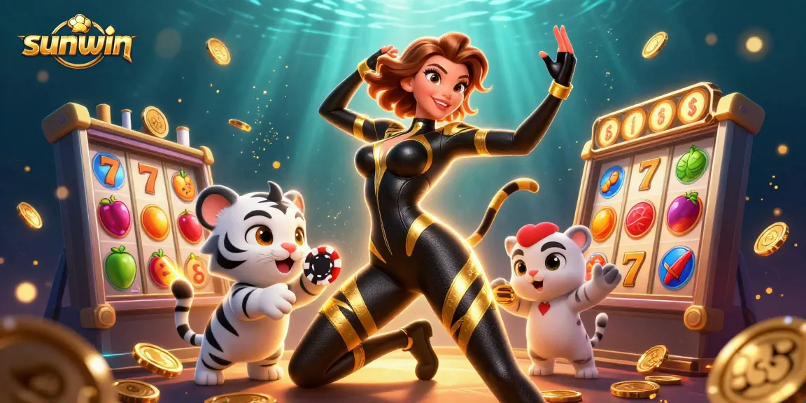 Experience thrilling slots action with sunwin in this vibrant 3D casino illustration.