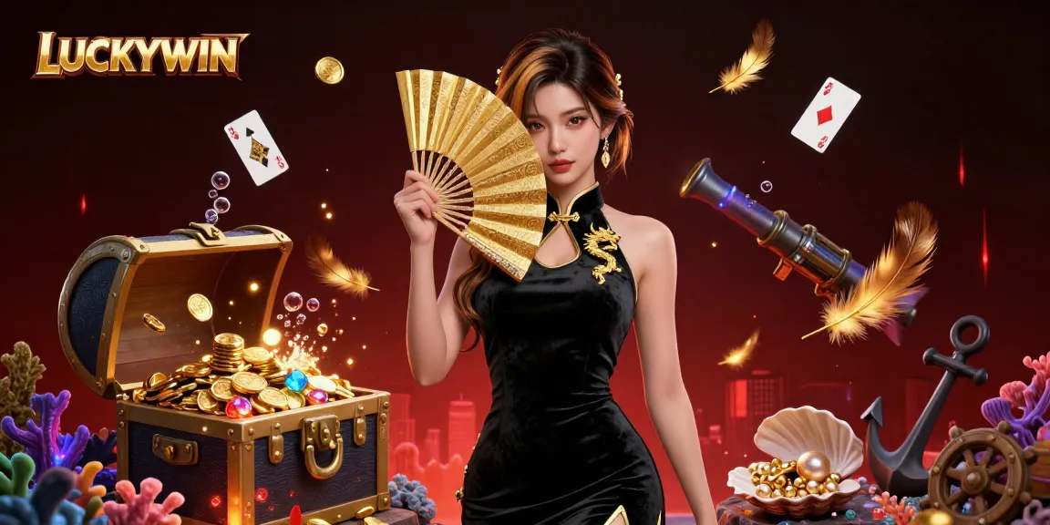 Engage in thrilling gameplay at LUCKYWIN, featuring a glamorous casino scene with rich gold details.