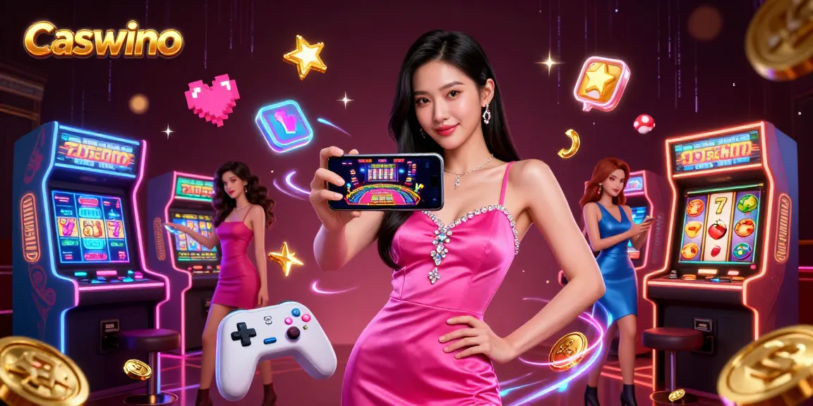 Caswino online casino showcases a stunning woman playing live dealer games with 3D casino elements.