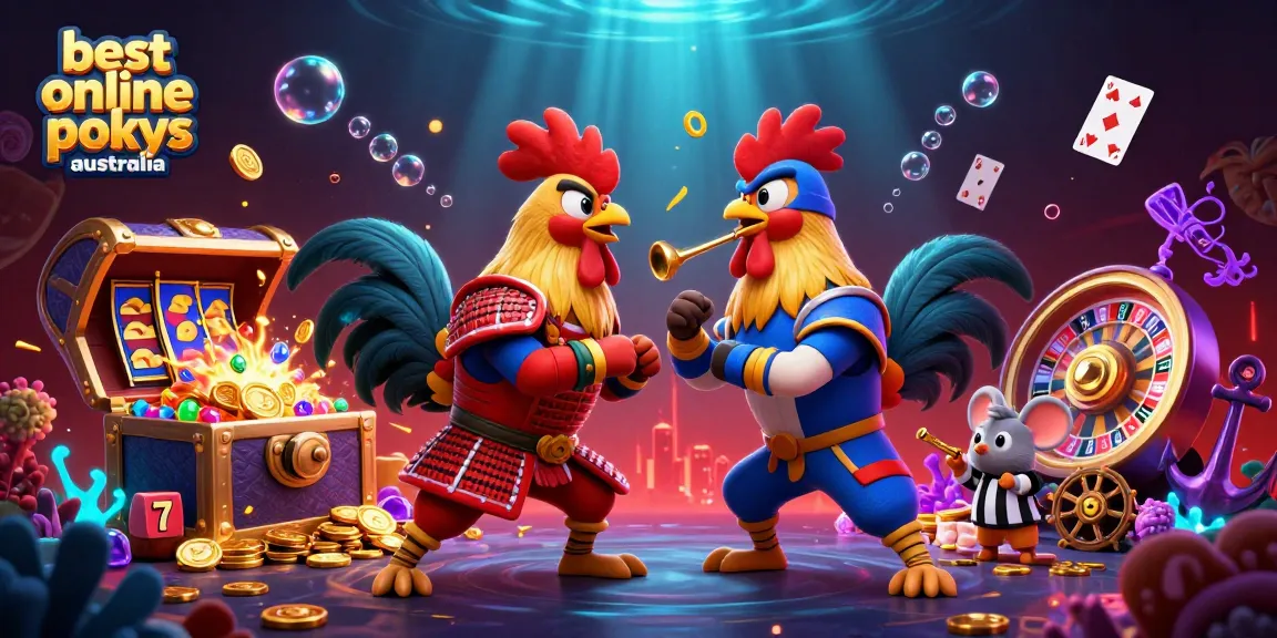 Experience the best online pokies Australia in this 3D vibrant gaming scene showcasing exciting slot games.