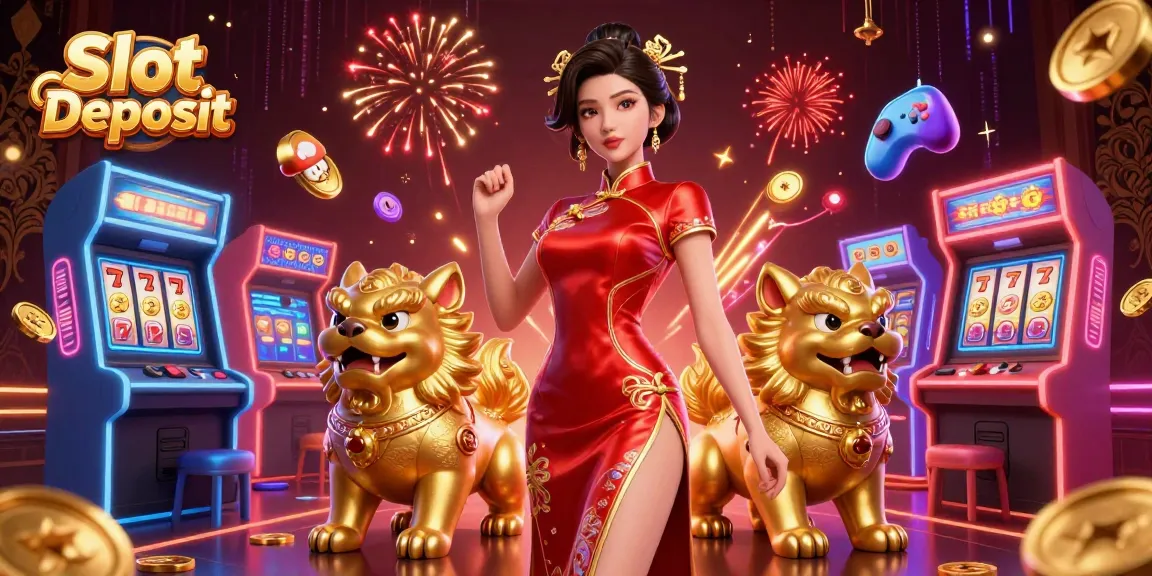 Play on Slot Deposit with exciting 3D elements including slot reels, jackpots, and vibrant characters.