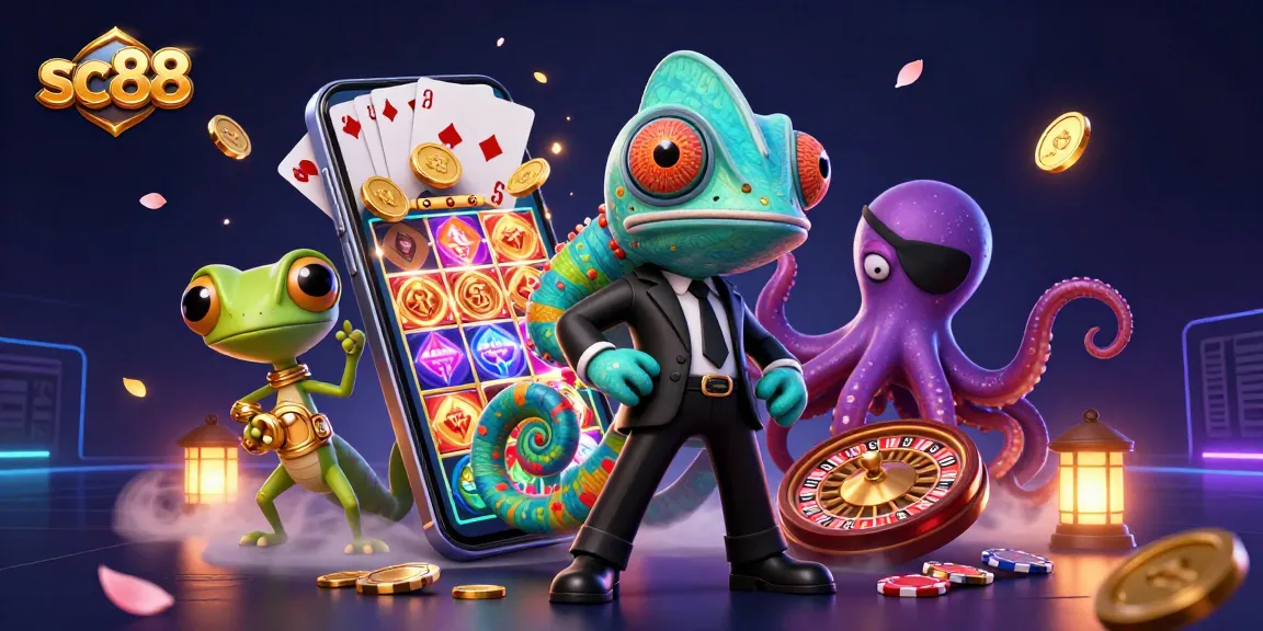 Spin the reels and win big with sc88's vibrant 3D digital casino art featuring exciting gaming elements.