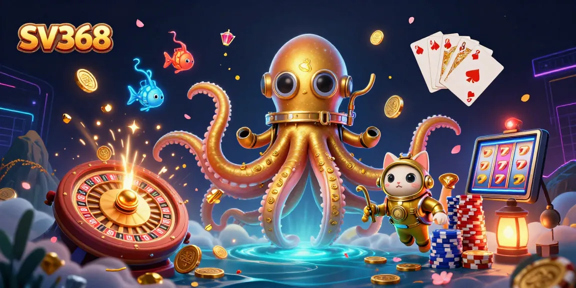 Engage with SV368's thrilling gaming adventures featuring a whimsical kraken and vibrant characters.