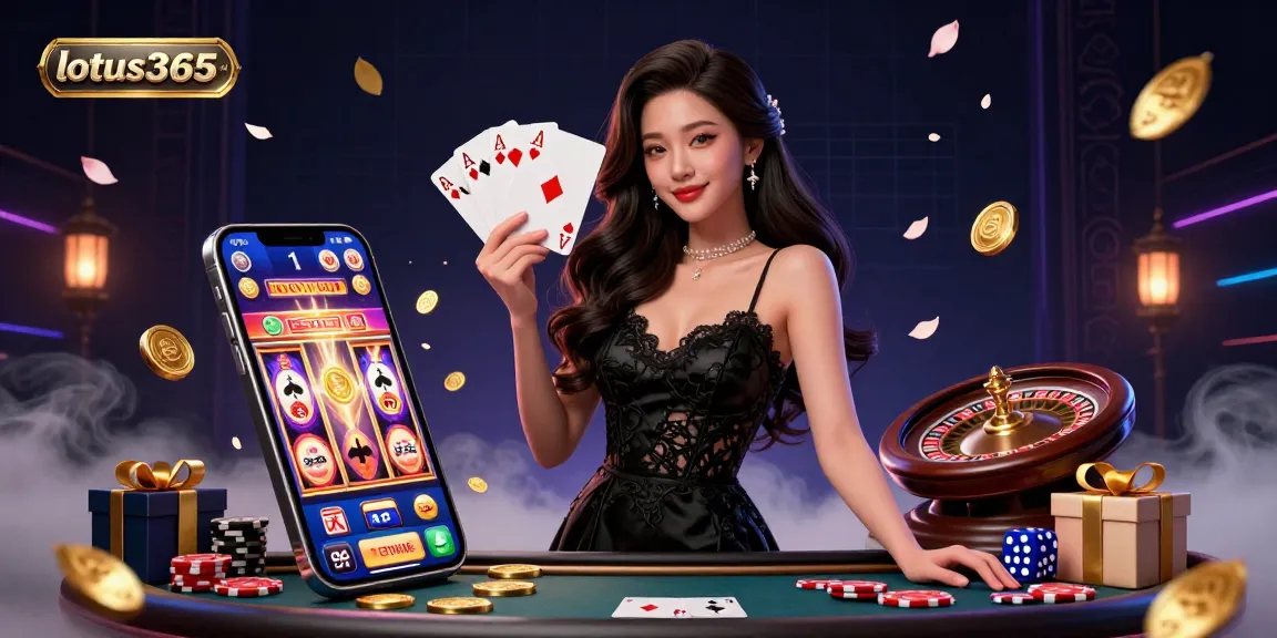 Engage in seamless gaming with lotus365 id, showcasing an elegant Asian woman in a vibrant casino atmosphere.