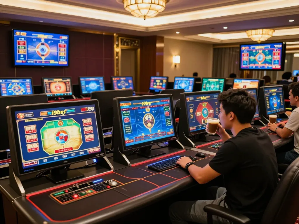 Player engaging with i9bet on a multi-screen setup for immersive online gaming.