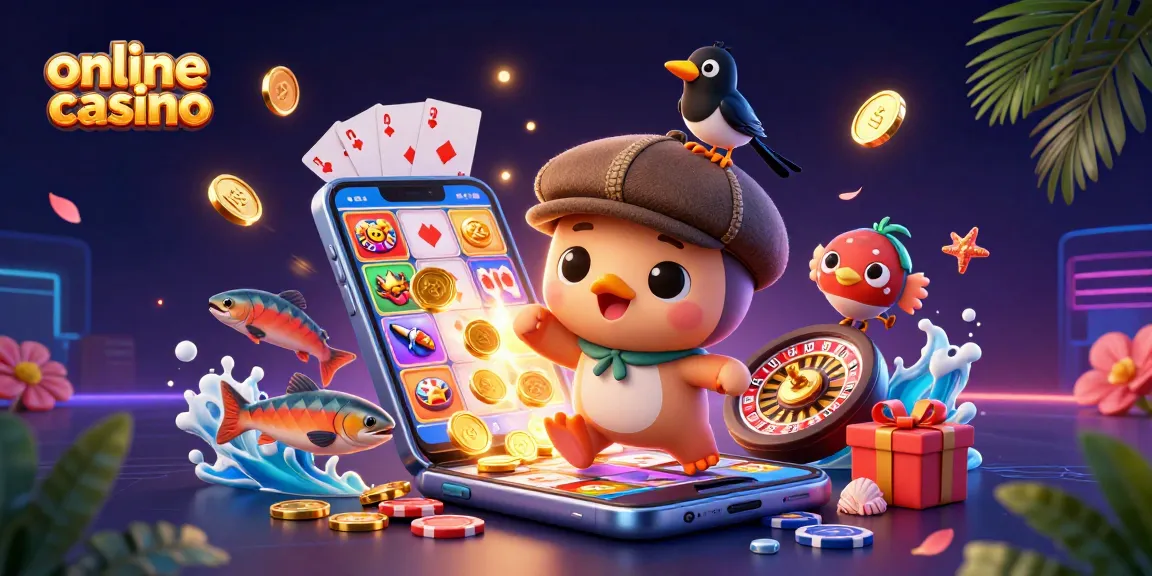Immerse in the vibrant online casino scene with cartoon Nessie and a wealth of gaming elements!