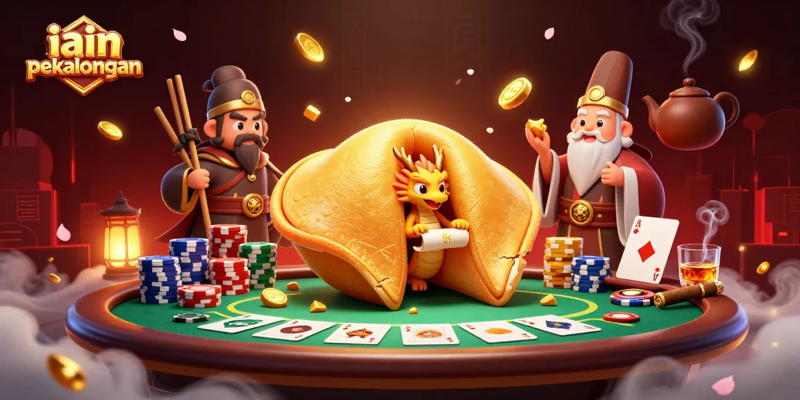 Engage with IAIN Pekalongan's vibrant gambling scene featuring a golden fortune cookie and poker elements.