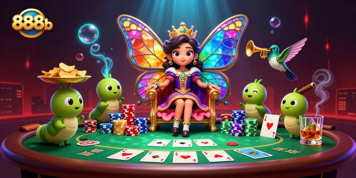 Experience thrilling gameplay at 888b with the majestic butterfly queen in a vibrant casino scene