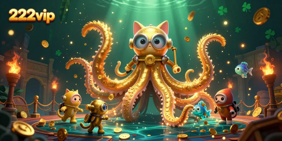 Experimente o 222vip enquanto mergulha em um mundo de maravilhas e recompensas com um kraken e um gato mergulhador.