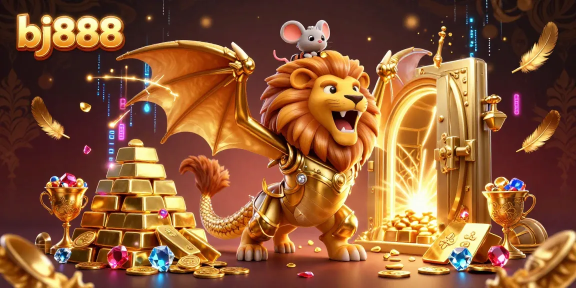 Experience the excitement of bj888 as the chimera creature triumphs amidst treasures and jewels.