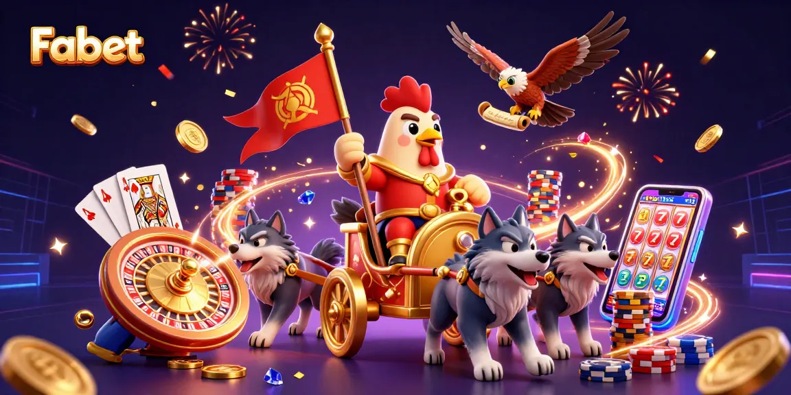Experience thrilling gameplay with Fabet in this dynamic casino illustration filled with vibrant elements.