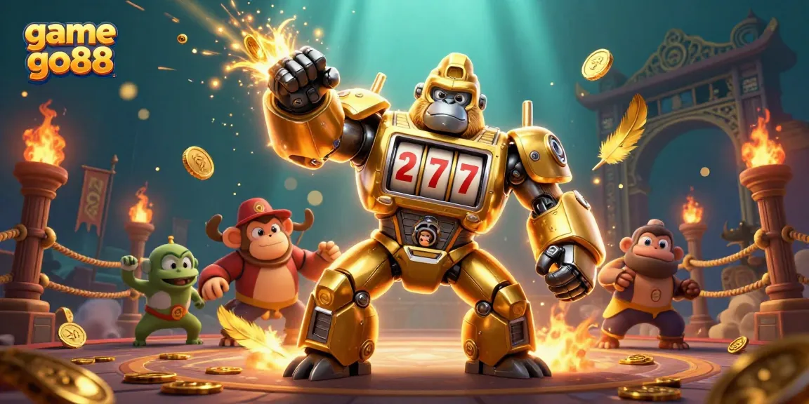 Experience game go88 with a dynamic golden gorilla mech and mesmerizing casino elements.