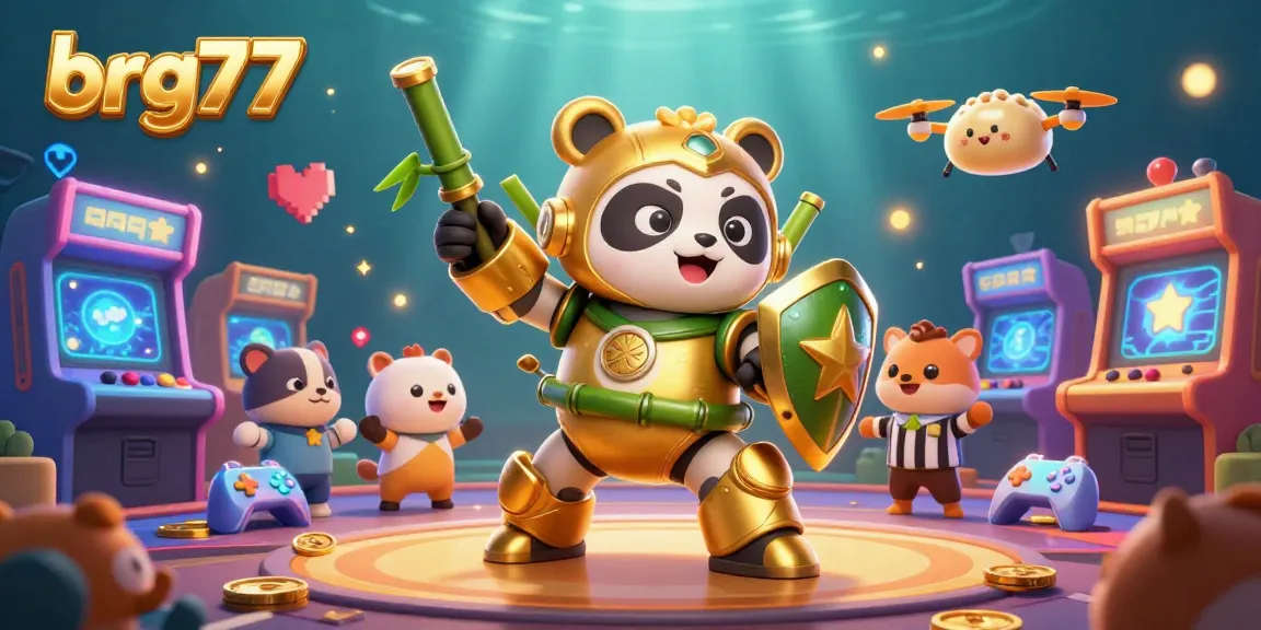 Engage in thrilling gameplay with brg77 showcasing a mech-suit panda and vibrant casino elements.