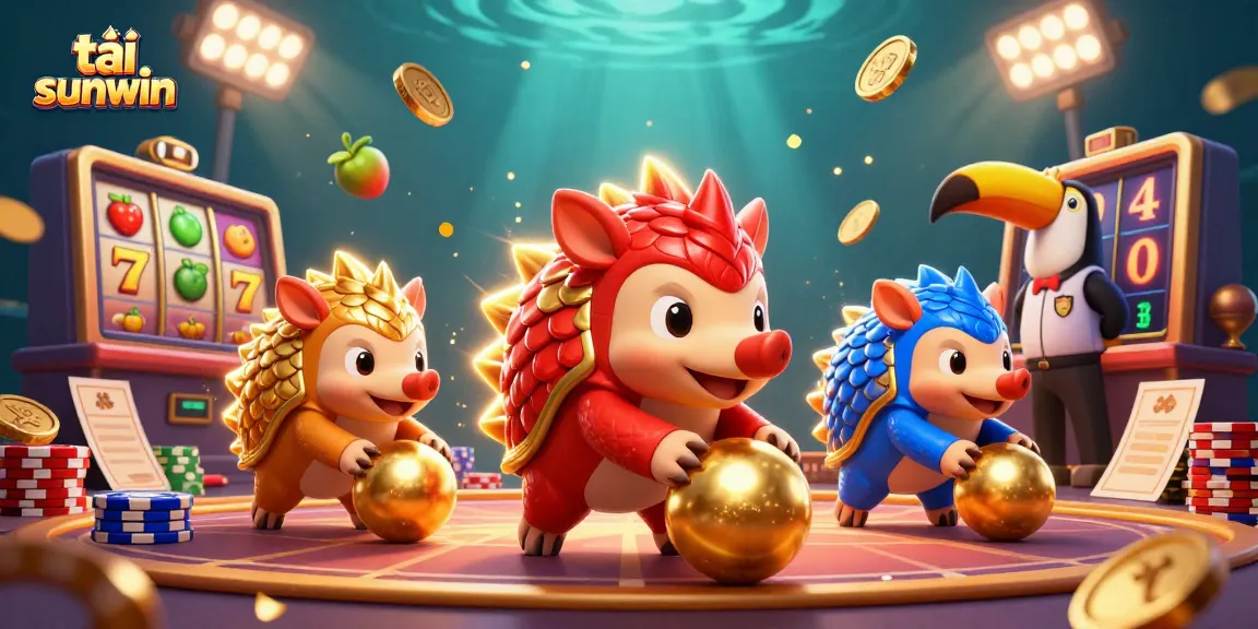 Engage in thrilling fun with tải sunwin as pangolins roll in golden coins amidst exciting slot elements.