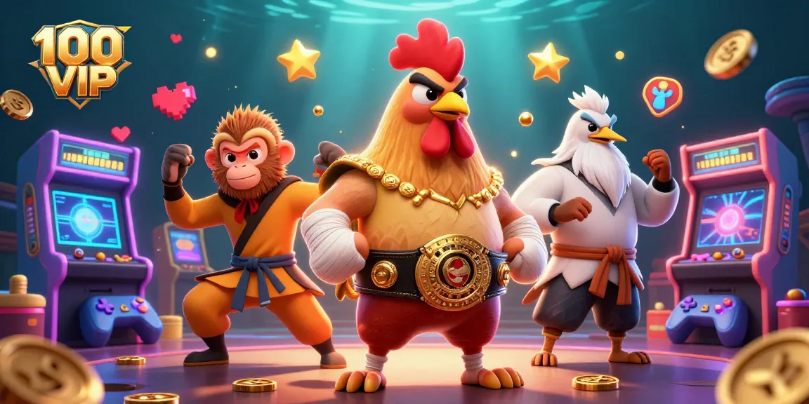 Experience the thrill of winning at 100 VIP with vibrant gaming elements and dynamic characters.