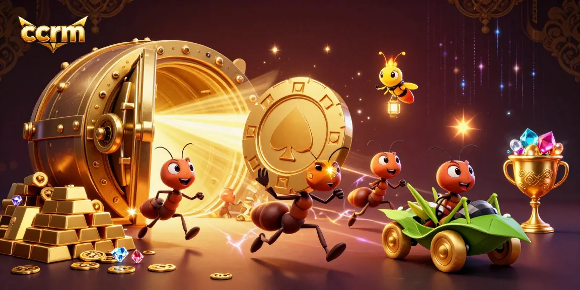 Experience an extravagant heist scene in ccrm-style with giant poker chip and shimmering treasures.