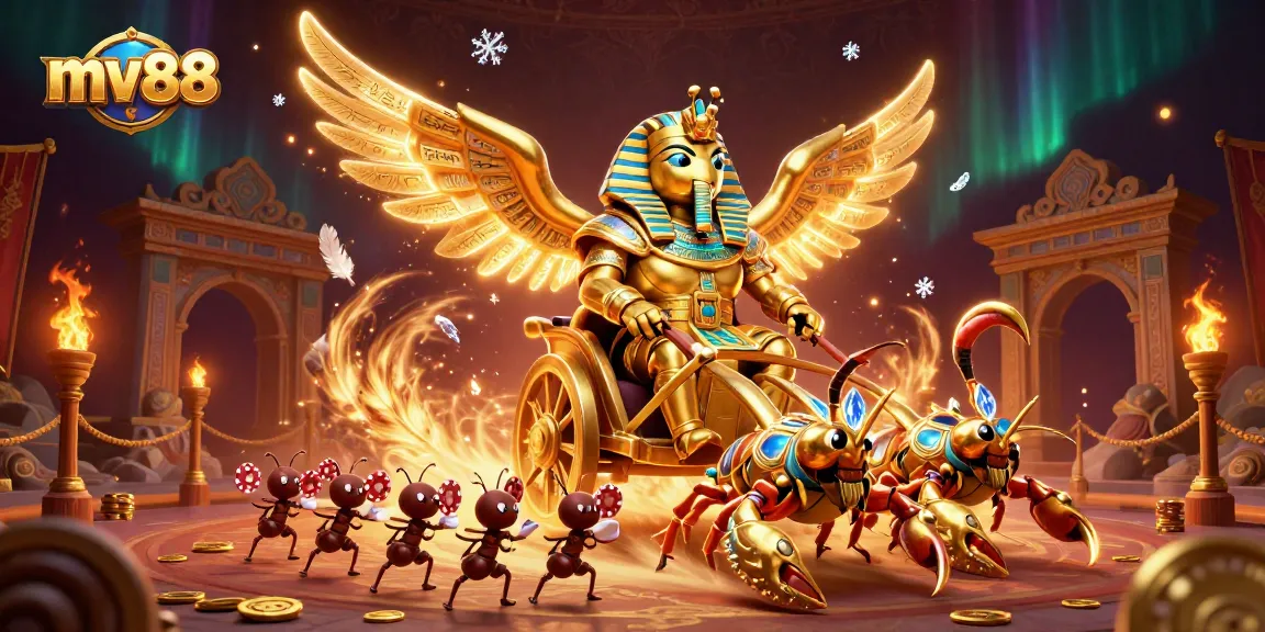 Bet on mv88 with exciting characters like a golden scarab beetle and even poker chips!