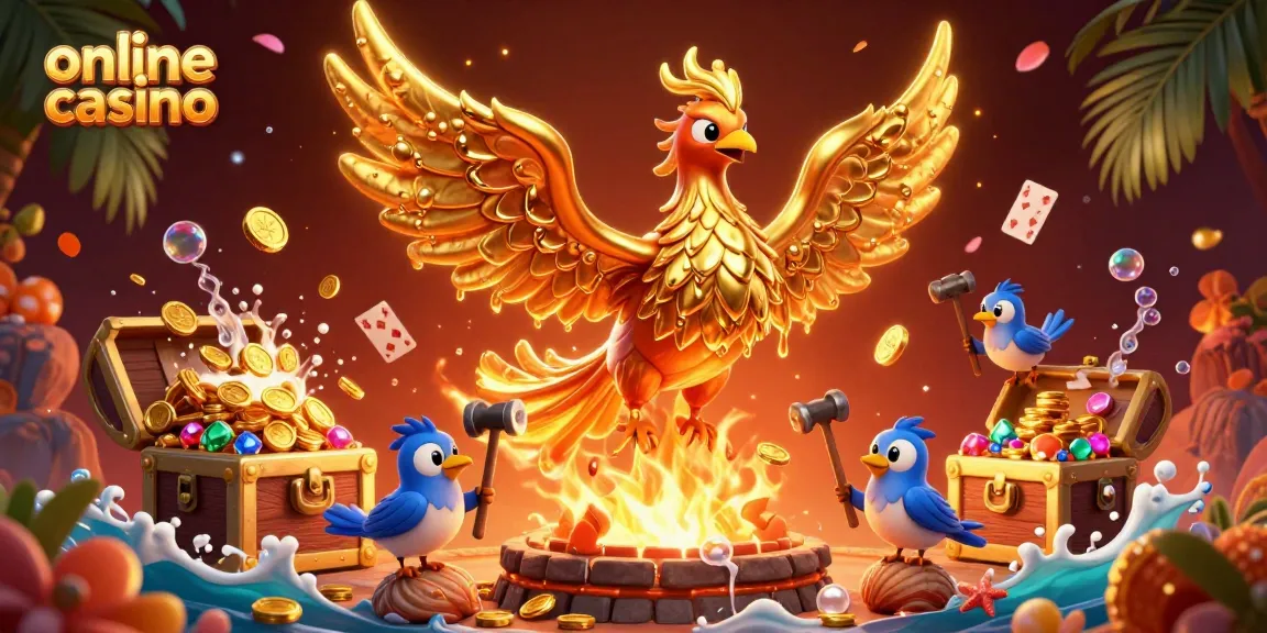 Engage in the thrill of online casino gaming amidst a molten phoenix bringing gold to life.